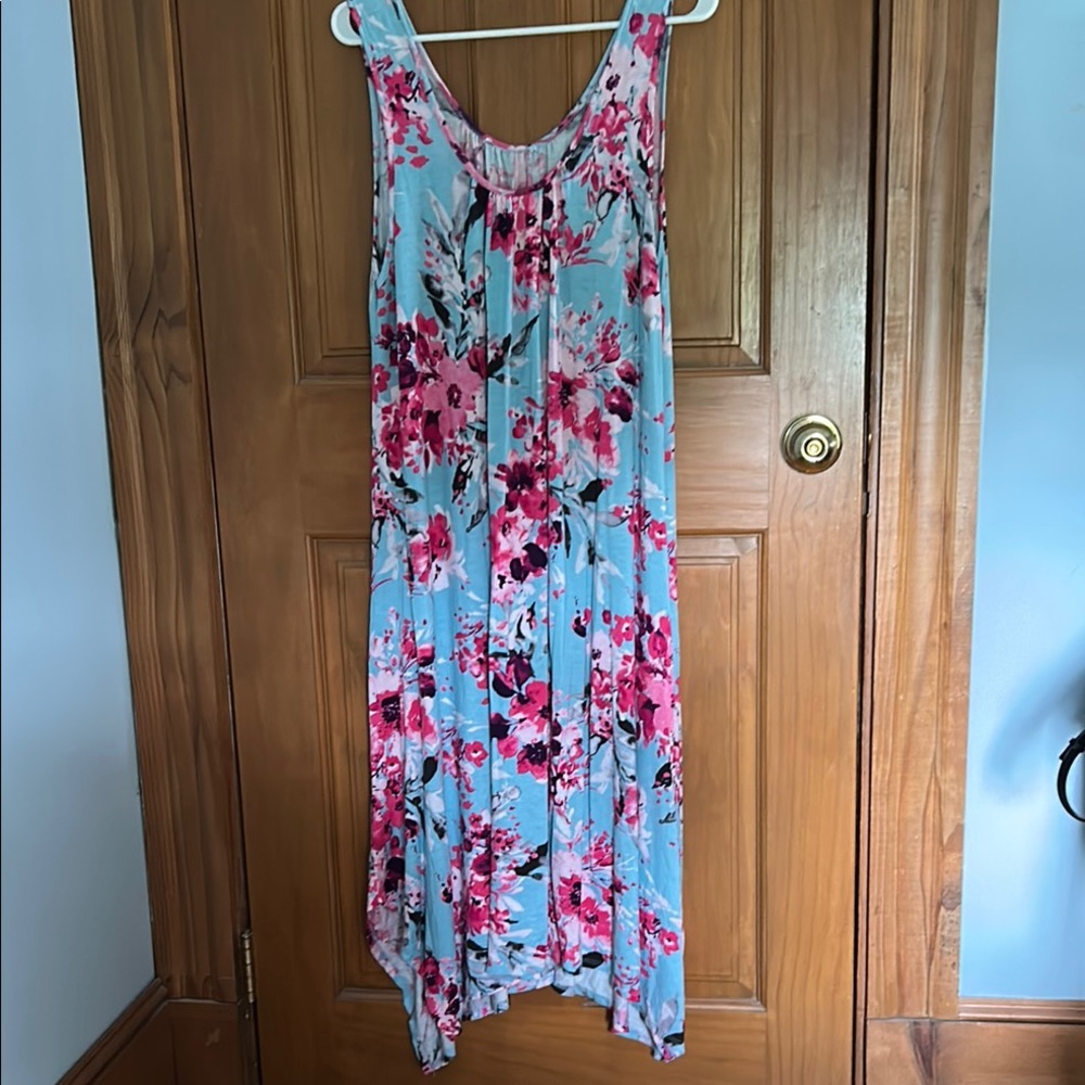 Blue Sleeveless High Low Sundress with Scoop Neck